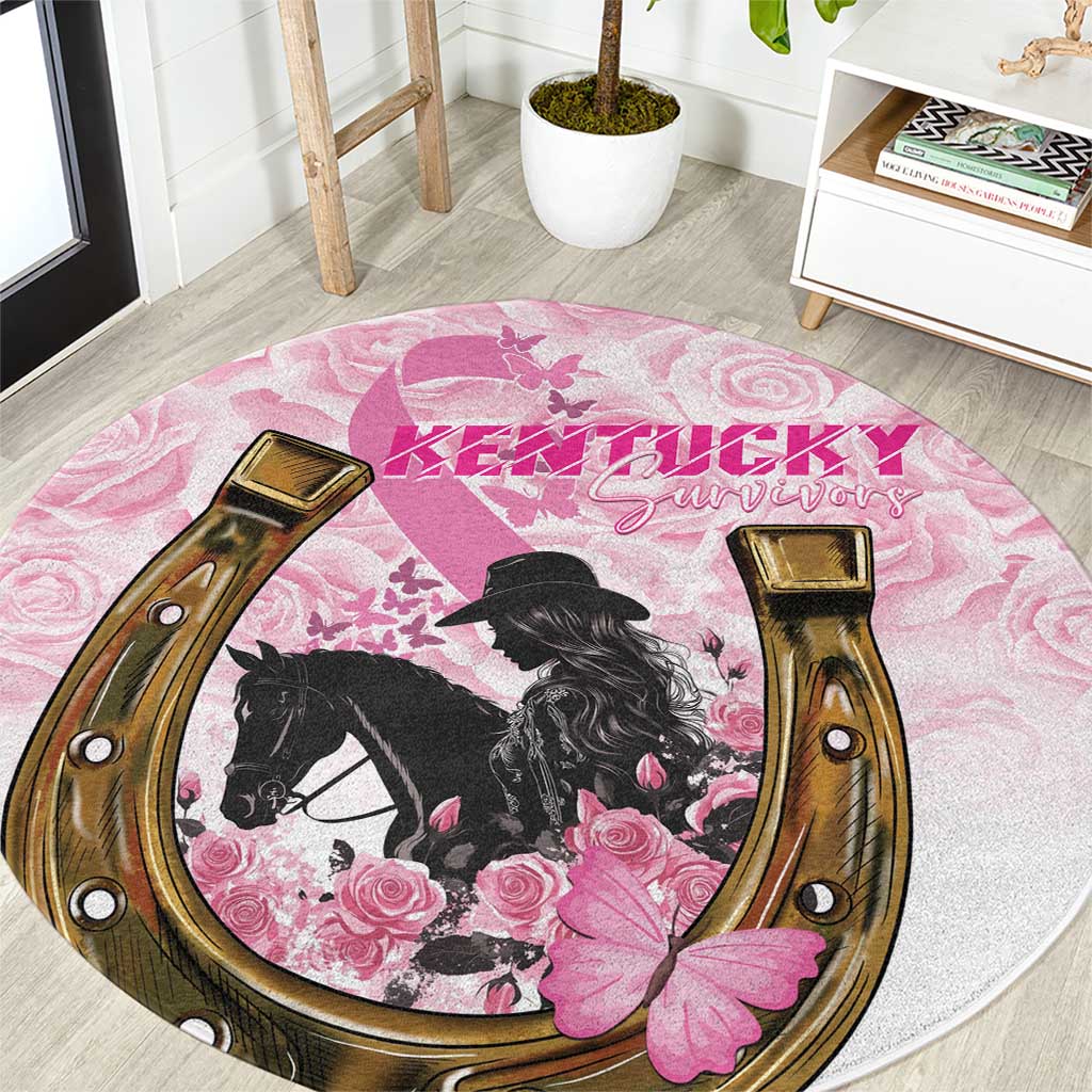 Kentucky Survivors Round Carpet Horse Derby Lady Pink Roses