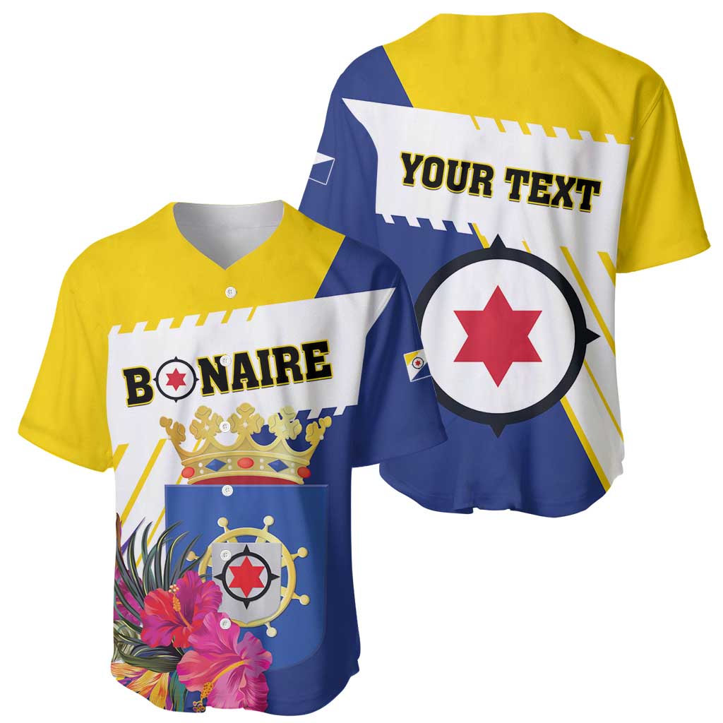 Two baseball jerseys: 'BON'AIRE' and 'YOUR TEXT' red-star designs on yellow/navy
