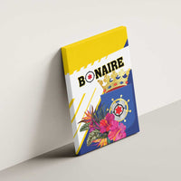Bonaire tropical flower canvas wall art profile view, yellow top and blue floral design