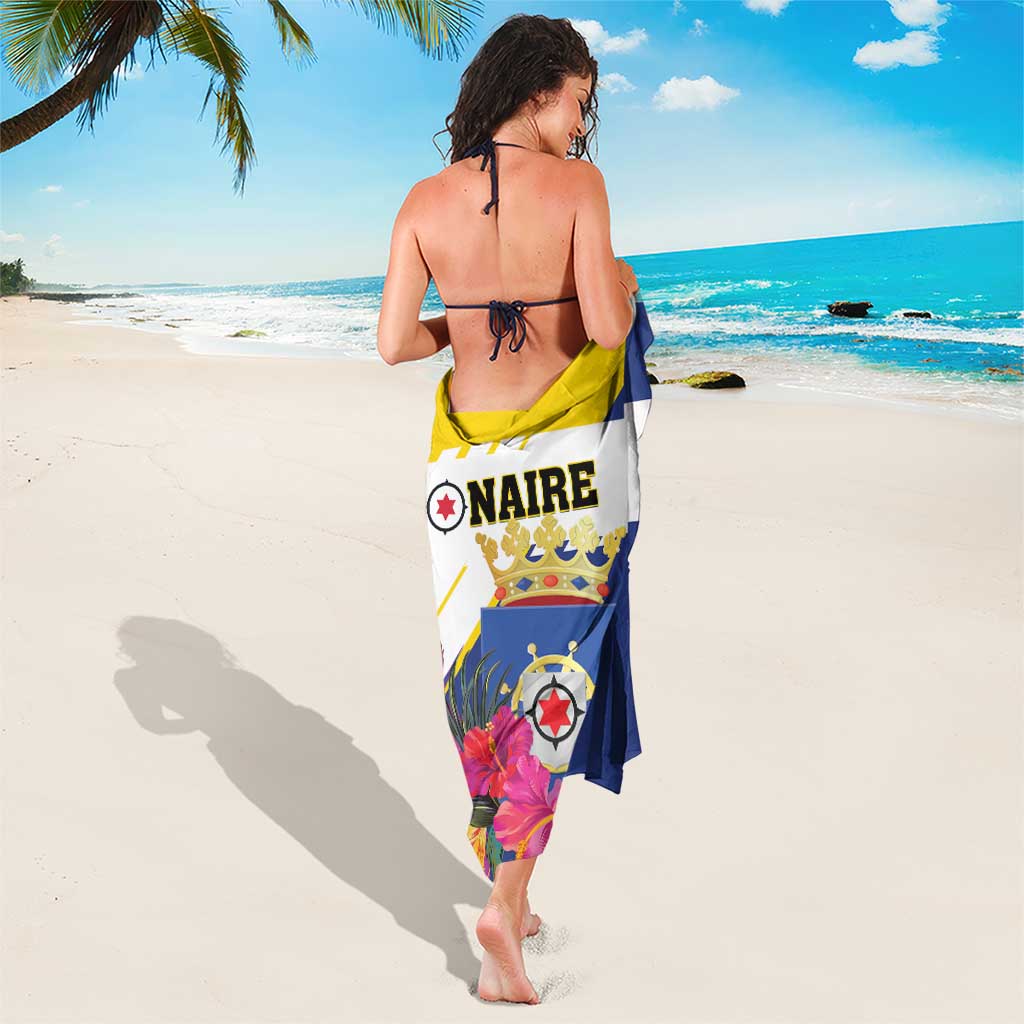 Bonaire flag sarong wrap with tropical flower print and draped length