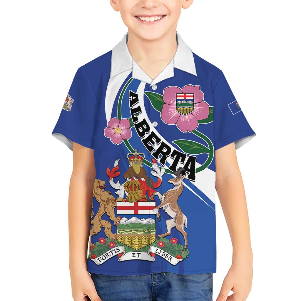 Personalized Canada Alberta Province Kid Hawaiian Shirt Wild Rose Fortis et liber