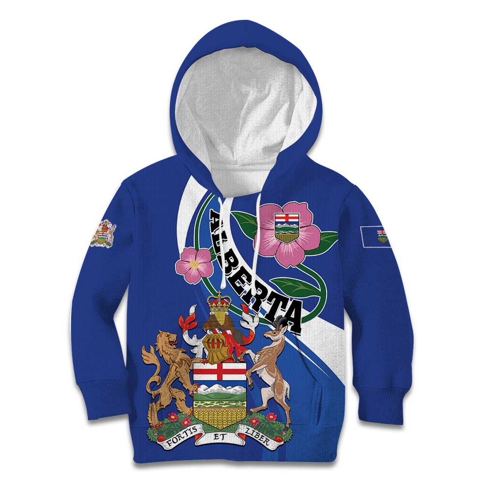 Personalized Canada Alberta Province Kid Hoodie Wild Rose Fortis et liber