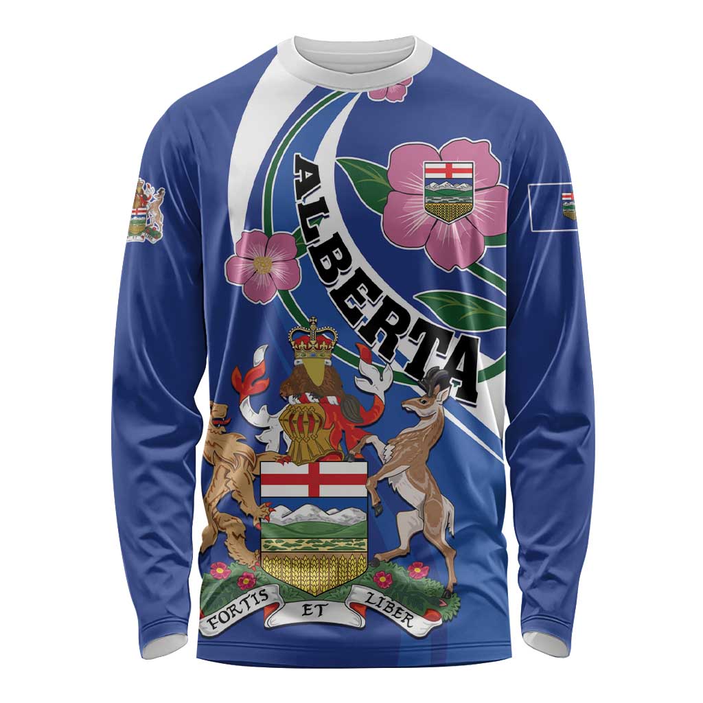 Personalized Canada Alberta Province Long Sleeve Shirt Wild Rose Fortis et liber