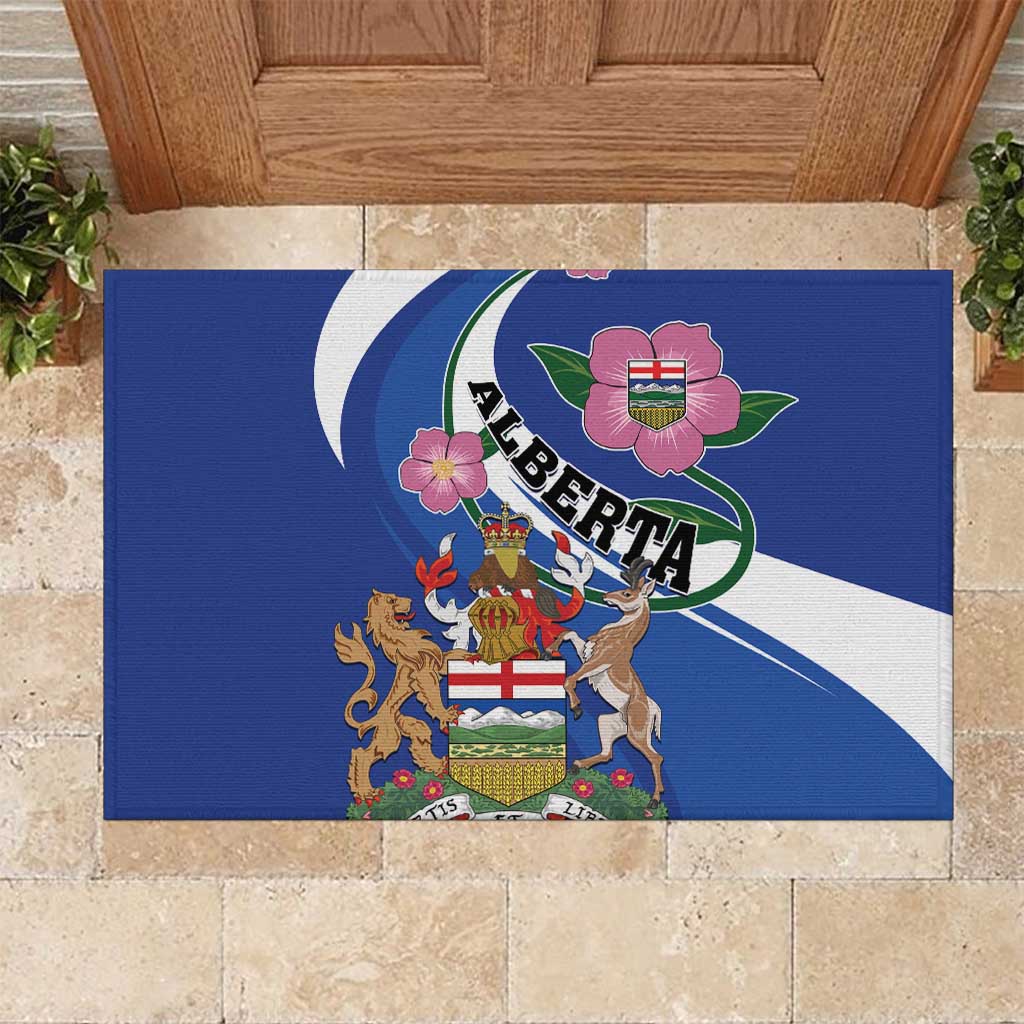 Canada Alberta Province Rubber Doormat Wild Rose Fortis et liber