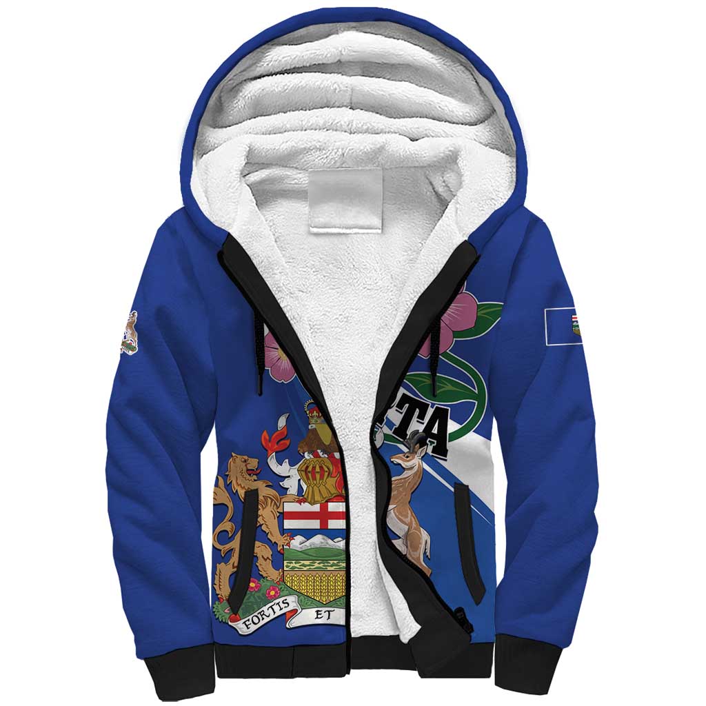 Personalized Canada Alberta Province Sherpa Hoodie Wild Rose Fortis et liber