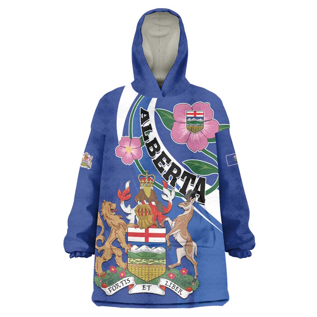 Personalized Canada Alberta Province Wearable Blanket Hoodie Wild Rose Fortis et liber