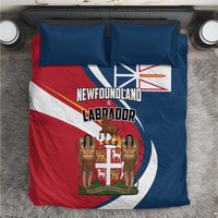 Newfoundland and Labrador themed bedding set with blue, red, and white duvet cover and pillows