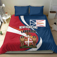 Blue and red Newfoundland and Labrador duvet cover set with two pillowcases and crest design