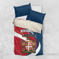 Newfoundland and Labrador bedding set with blue, red, and white duvet cover and two pillows