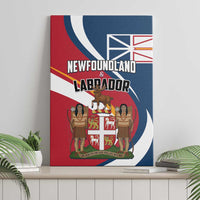 Red, white, and blue Newfoundland and Labrador canvas wall art with central coat of arms