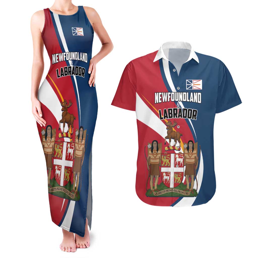 Personalized Canada Newfoundland and Labrador Province Couples Matching Tank Maxi Dress and Hawaiian Shirt Quaerite prime regnum Dei