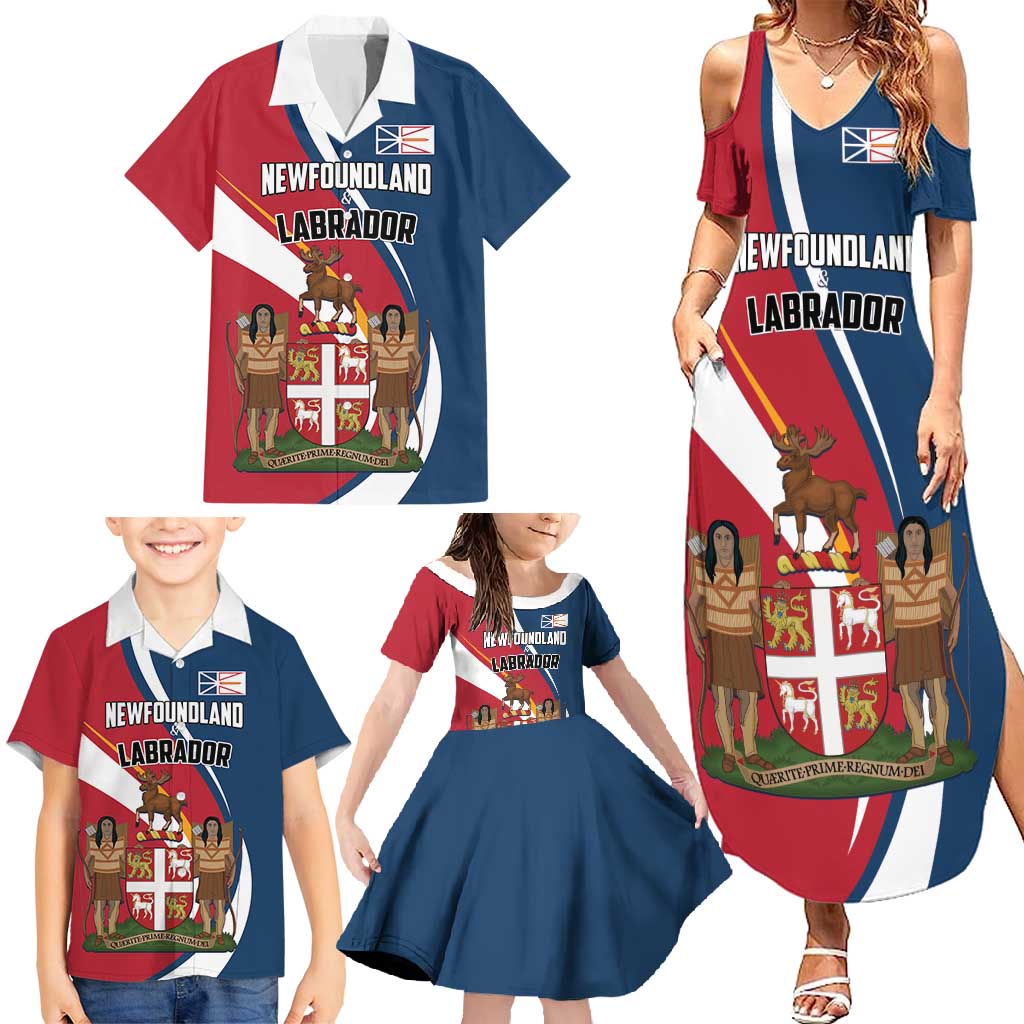 Personalized Canada Newfoundland and Labrador Province Family Matching Summer Maxi Dress and Hawaiian Shirt Quaerite prime regnum Dei