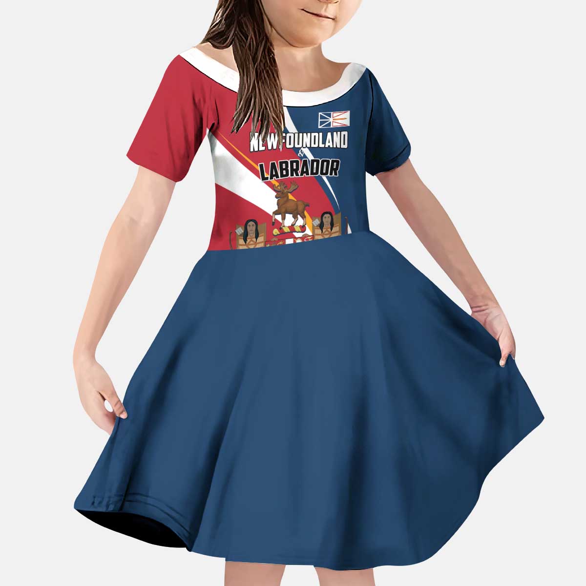 Personalized Canada Newfoundland and Labrador Province Kid Short Sleeve Dress Quaerite prime regnum Dei