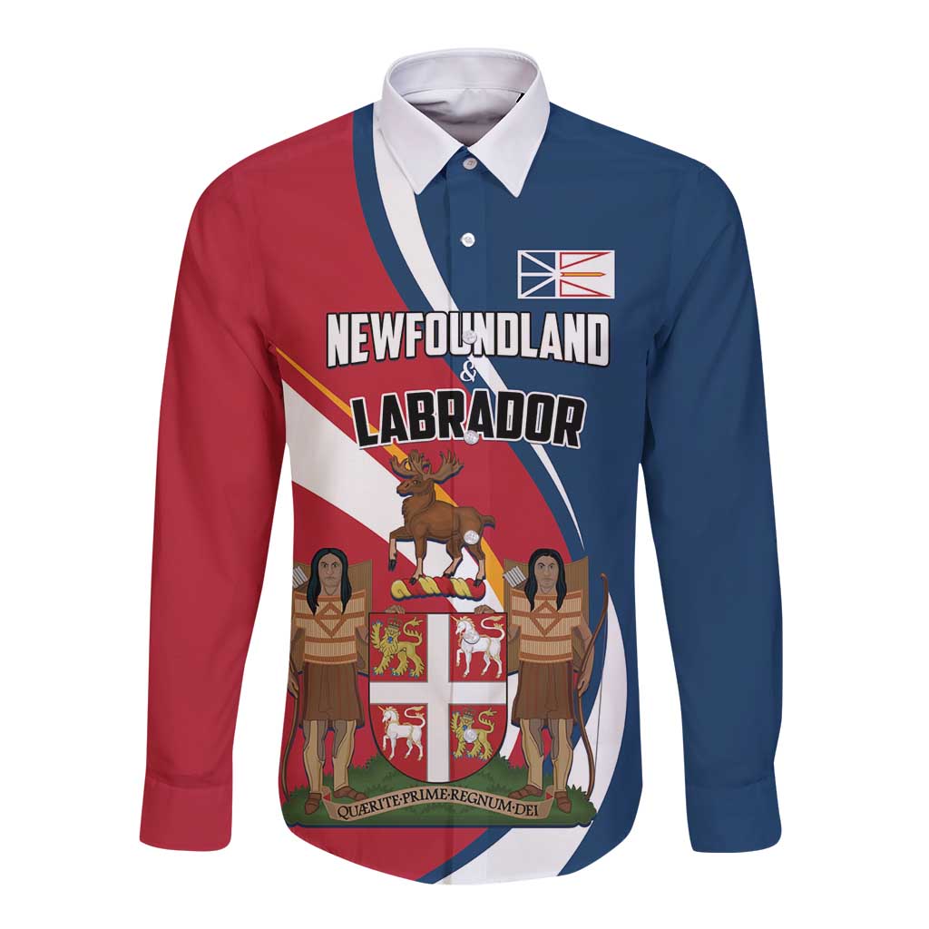 Personalized Canada Newfoundland and Labrador Province Long Sleeve Button Shirt Quaerite prime regnum Dei