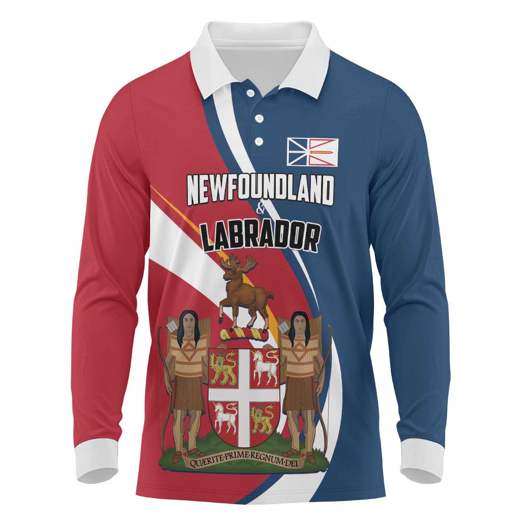 Personalized Canada Newfoundland and Labrador Province Long Sleeve Polo Shirt Quaerite prime regnum Dei