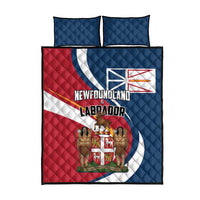 Newfoundland & Labrador quilt bed set, red/blue/white; quilt with 2 blue pillow covers