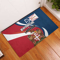 Rectangular rubber doormat with bold Newfoundland and Labrador flag graphic