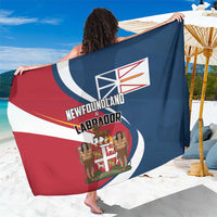 Red and navy Newfoundland and Labrador sarong with crest and large flag graphic