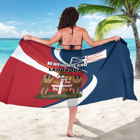 Navy and red Newfoundland and Labrador sarong with crest and flag graphic, spread out