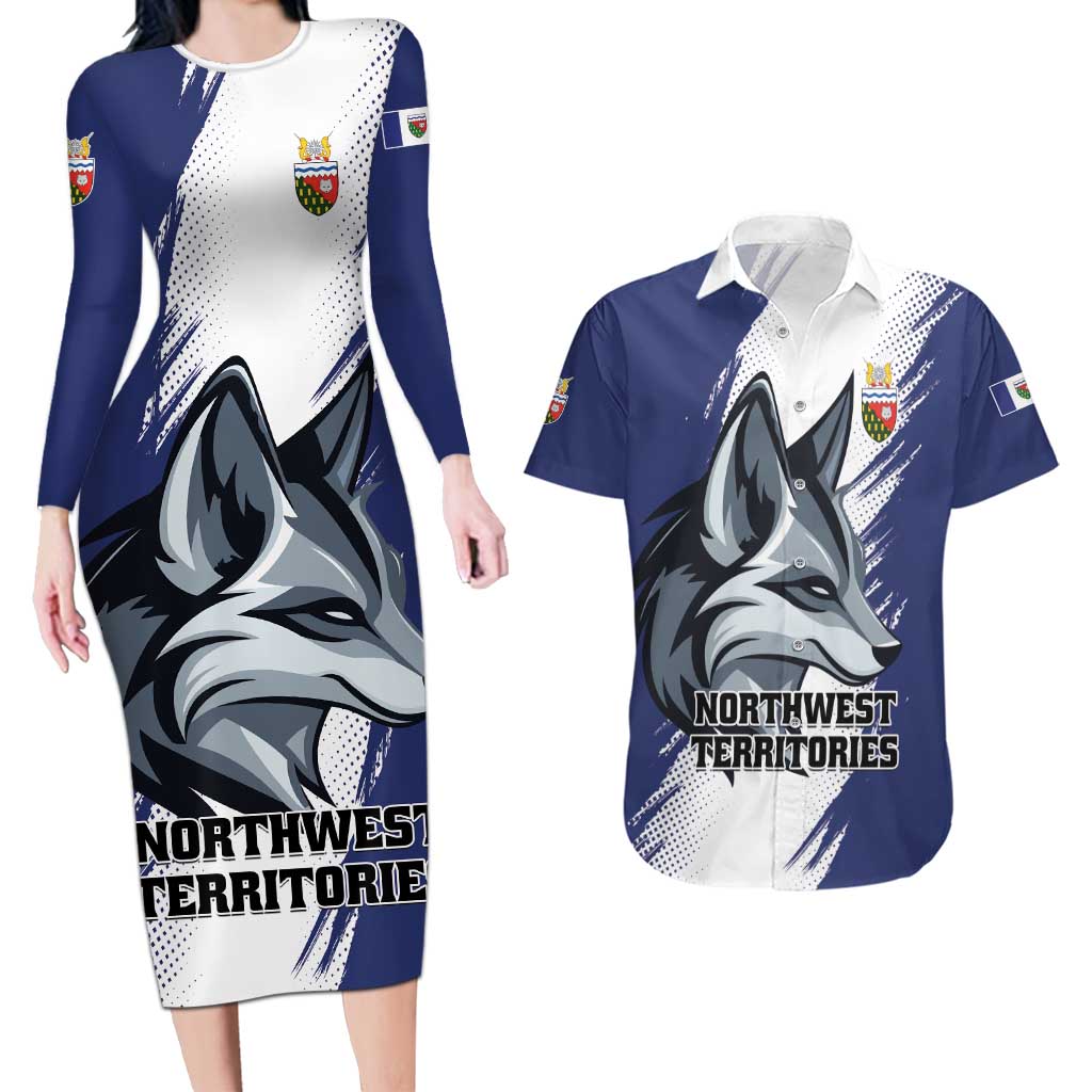 Personalized Canada Northwest Territories Couples Matching Long Sleeve Bodycon Dress and Hawaiian Shirt White Fox Grunge Stylized