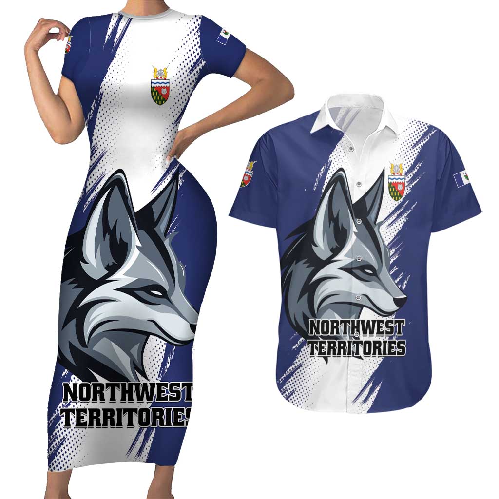 Personalized Canada Northwest Territories Couples Matching Short Sleeve Bodycon Dress and Hawaiian Shirt White Fox Grunge Stylized