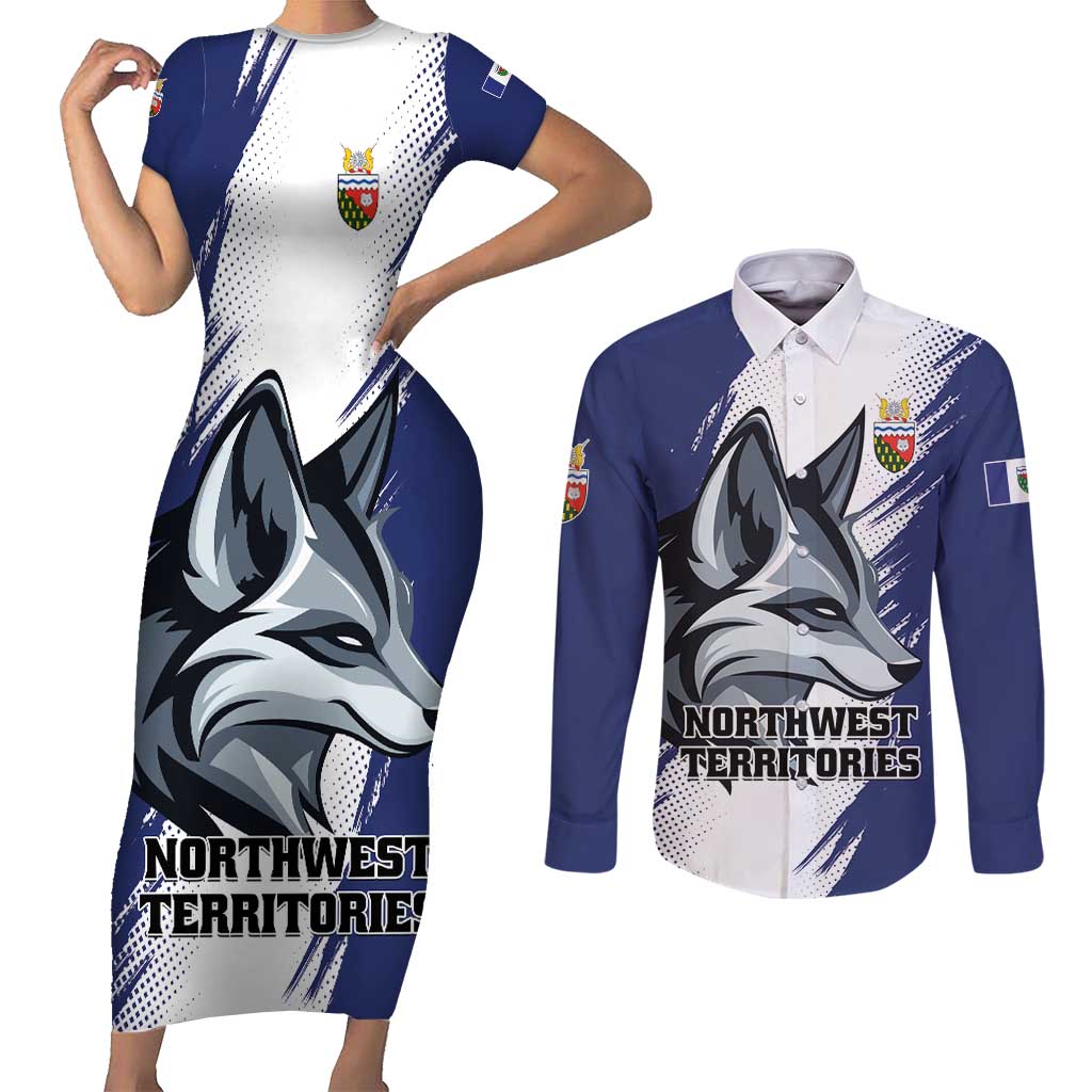 Personalized Canada Northwest Territories Couples Matching Short Sleeve Bodycon Dress and Long Sleeve Button Shirt White Fox Grunge Stylized