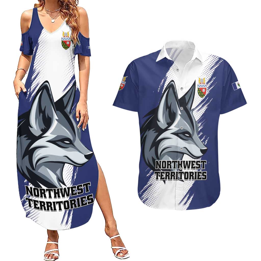 Personalized Canada Northwest Territories Couples Matching Summer Maxi Dress and Hawaiian Shirt White Fox Grunge Stylized