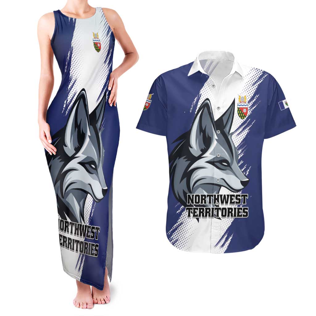 Personalized Canada Northwest Territories Couples Matching Tank Maxi Dress and Hawaiian Shirt White Fox Grunge Stylized