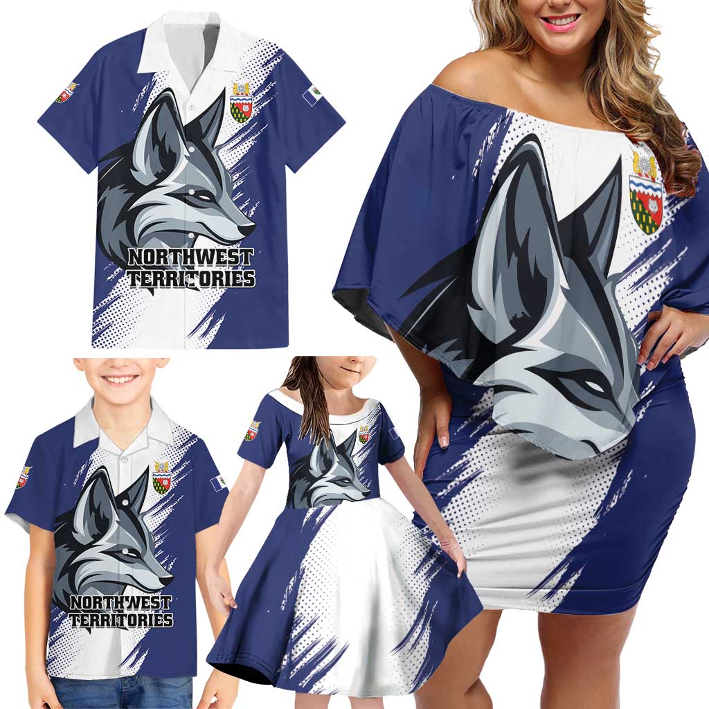 Personalized Canada Northwest Territories Family Matching Off Shoulder Short Dress and Hawaiian Shirt White Fox Grunge Stylized