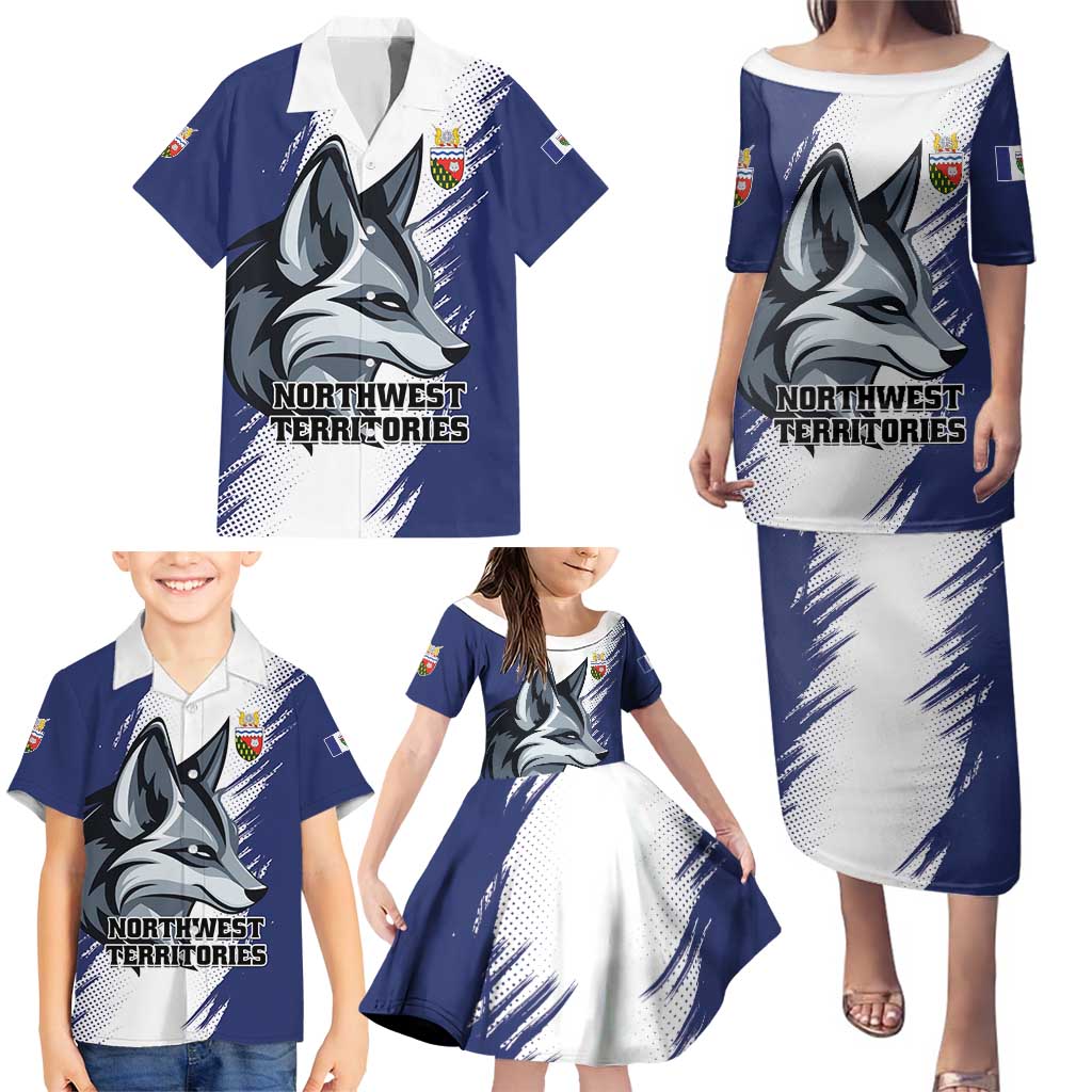 Personalized Canada Northwest Territories Family Matching Puletasi and Hawaiian Shirt White Fox Grunge Stylized