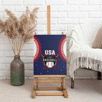 Blue USA Baseball canvas wall art with red stitch accents and centered baseball graphic.