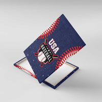Blue USA Baseball canvas wall art shown from an angled side view.