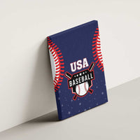 Blue USA Baseball canvas wall art with centered emblem on a simple background.