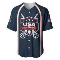 Blue lacrosse jersey with USA emblem, red-and-white trim and button front