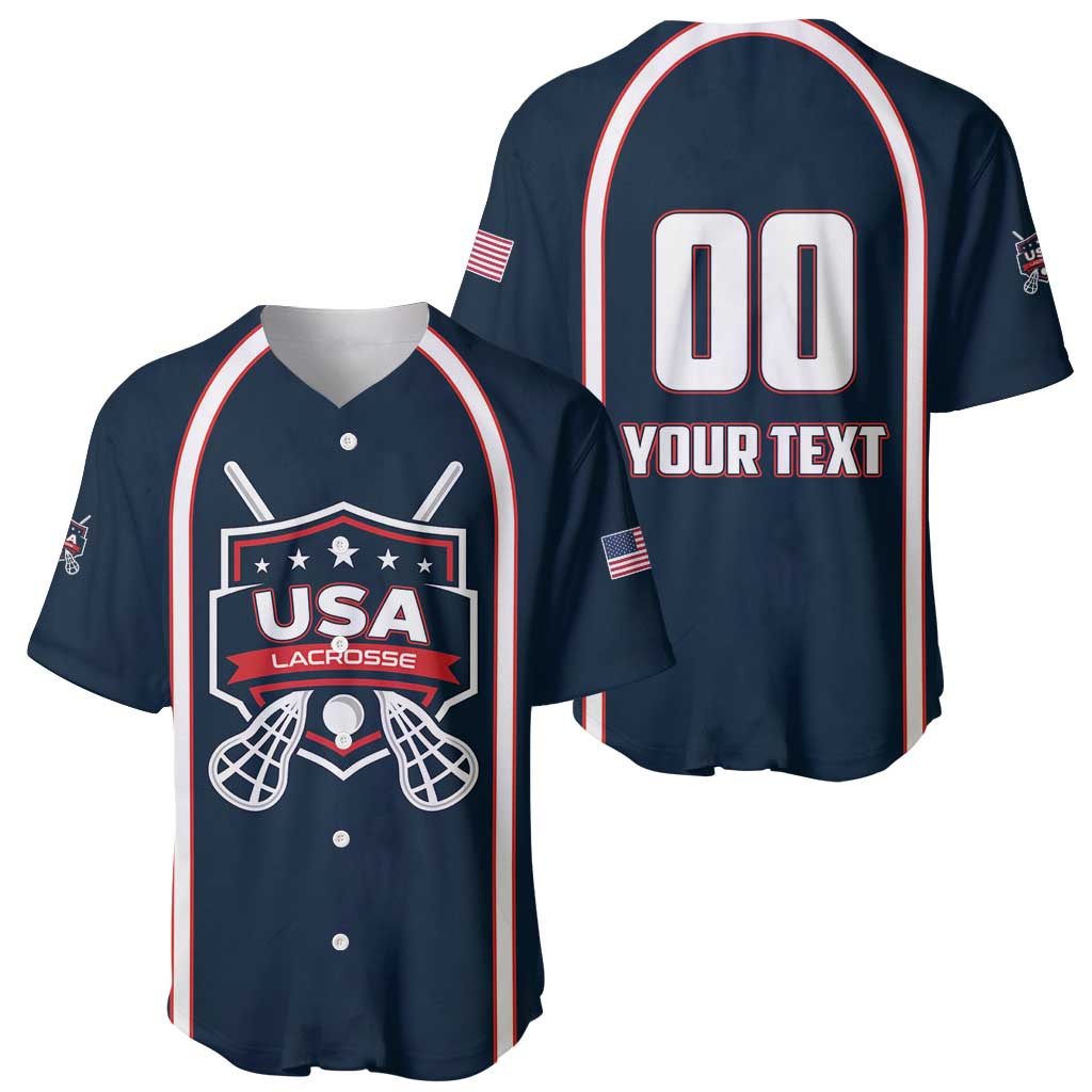 Blue lacrosse jersey set with USA logo front and back, 00 and YOUR TEXT