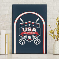 Blue canvas wall art featuring USA Lacrosse logo with red and white arch border