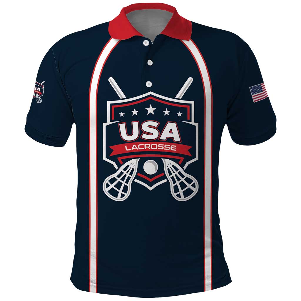 Custom USA 2025 Lacrosse Polo Shirt USA Growing the Game Blue Version