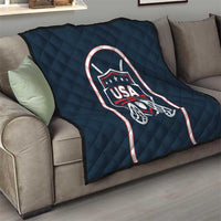 Navy blue lacrosse quilt throw blanket with USA Lacrosse logo and red white outline