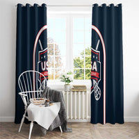 Navy USA Lacrosse window curtain with two side crest panels and red-white border detail