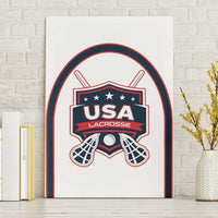 Framed white canvas wall art with USA Lacrosse logo, red and navy