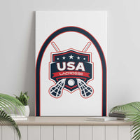 Framed white canvas wall art with arched USA Lacrosse emblem, red and navy