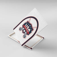 White canvas wall art with USA Lacrosse emblem, shown at an angle