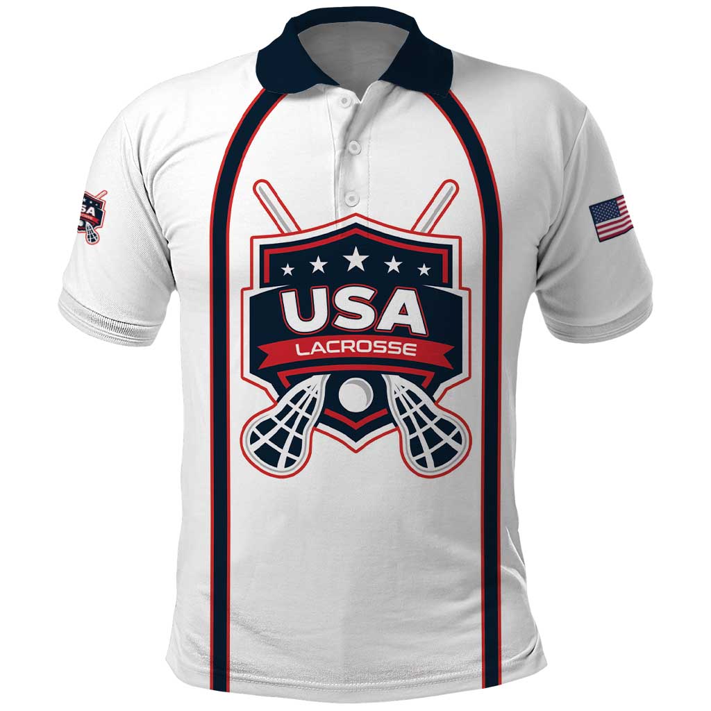 Custom USA 2025 Lacrosse Polo Shirt USA Growing the Game White Version