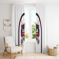White lacrosse window curtain over window with USA Lacrosse crest centered