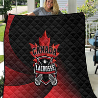 Canada Lacrosse quilt blanket, black and red quilted pattern with Canada Lacrosse logo