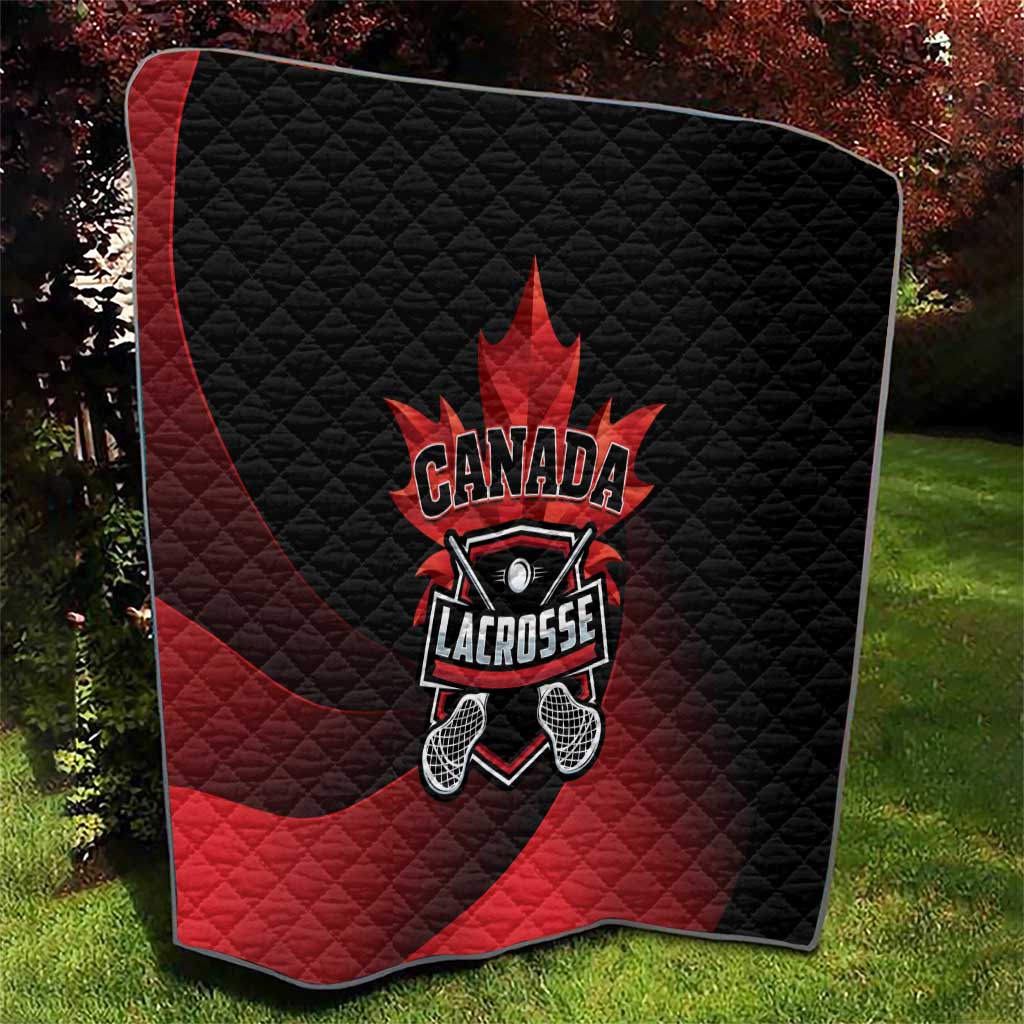 Canada Lacrosse quilt blanket with diamond quilting, black and red Canada Lacrosse logo