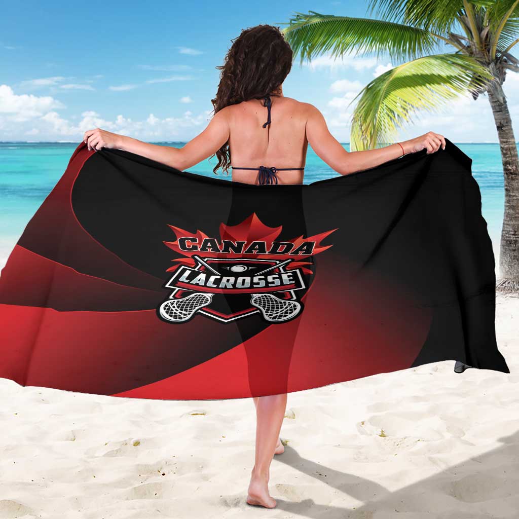 Black and red Canada Lacrosse graphic sarong, front logo and draped back view
