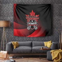 Canada Lacrosse logo tapestry wall hanging, black with red wave graphics and emblem