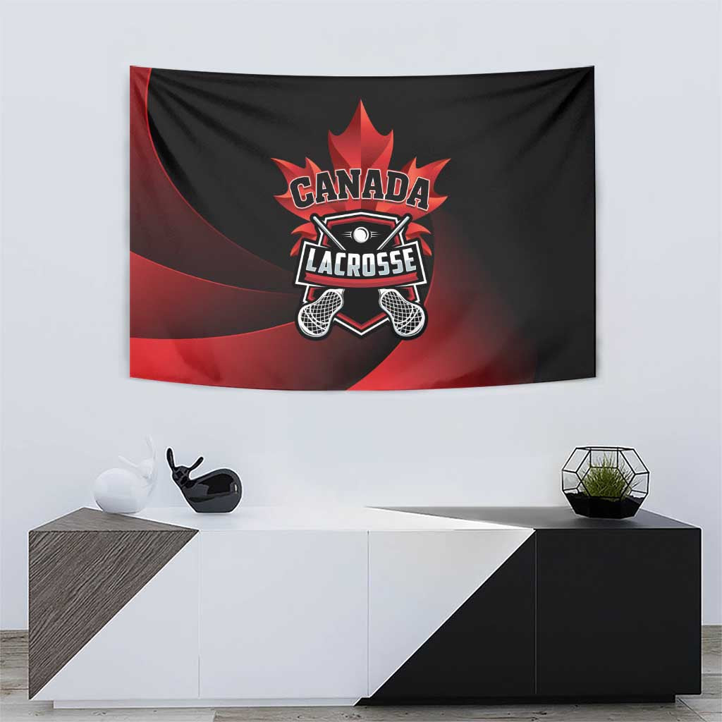 Canada Lacrosse emblem tapestry wall hanging, black and red curved design