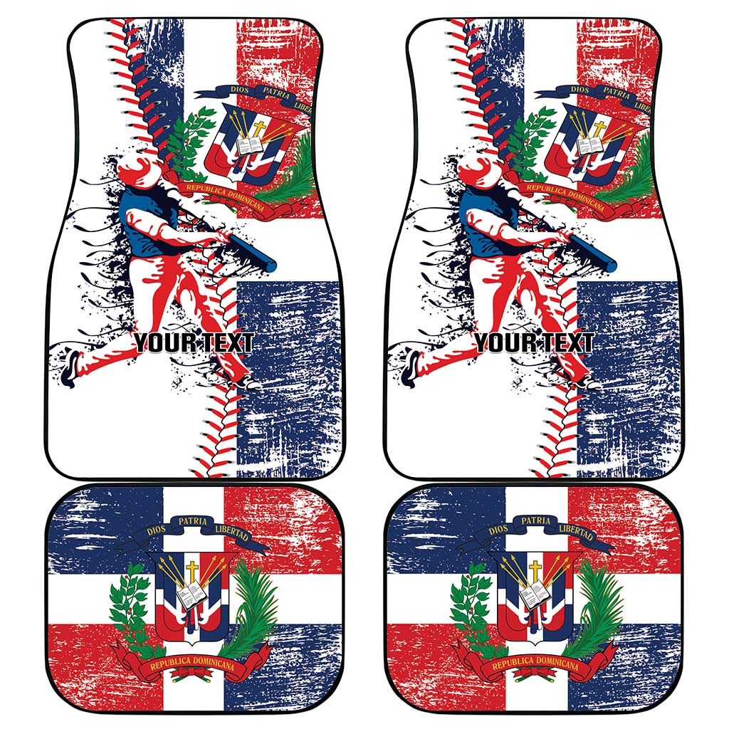 Four car floor mats with Dominican Republic flag grunge baseball design, white red blue